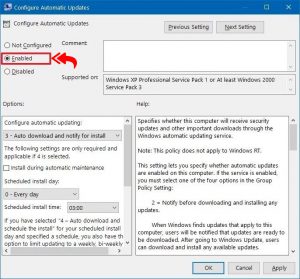 Enable Configure Automatic Updates Policy