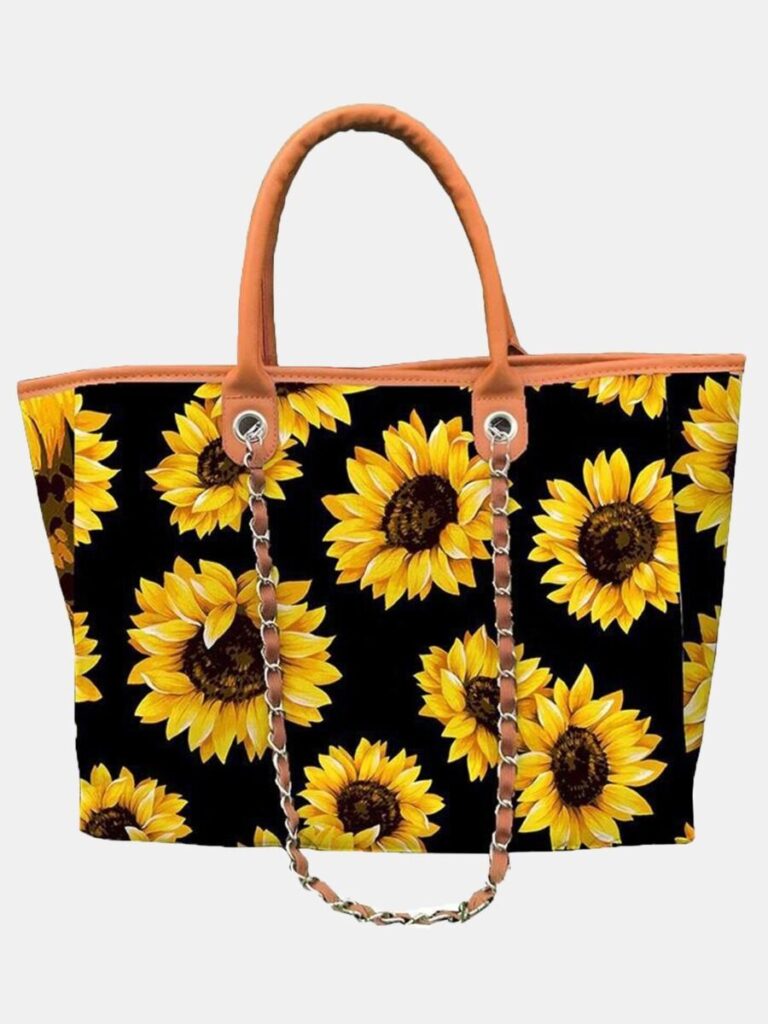  Sunflower & Cow Print Chain Decor Handbag