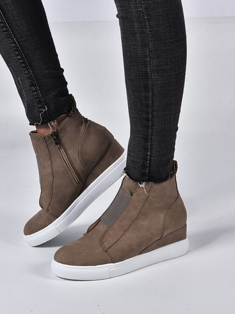 Casual Zipper Trim Plain Slope Boots