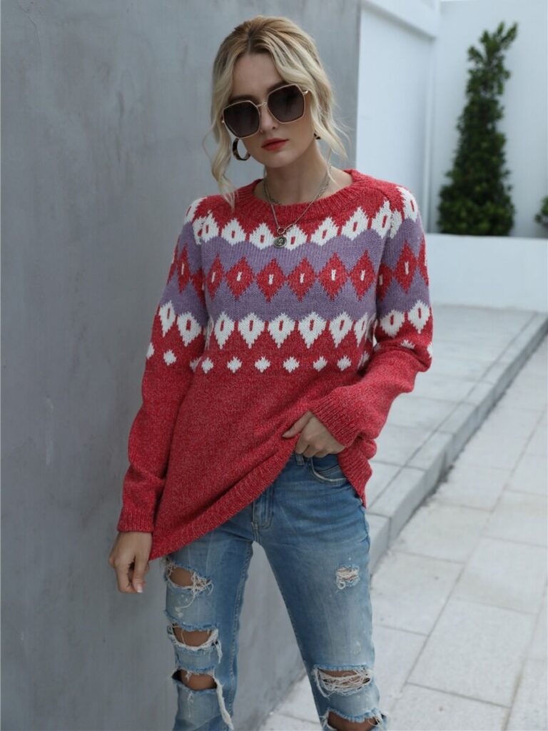 Christmas Geometric Pattern Knitting Sweater