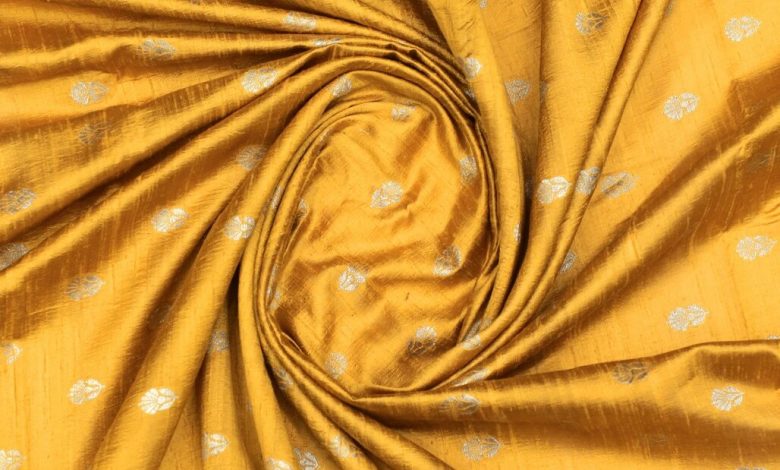 Mustard Yellow Hand-woven Banarasi Brocade Raw Silk with Light Gold Zari BROCADE FABRIC ONLINE
