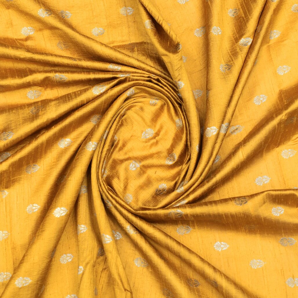 Mustard Yellow Hand-woven Banarasi Brocade Raw Silk with Light Gold Zari BROCADE FABRIC ONLINE