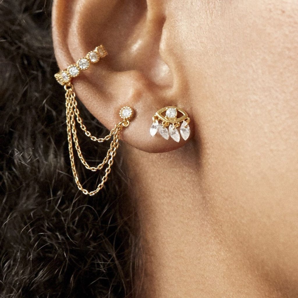 Women Diamond Tassel Eye Earrings