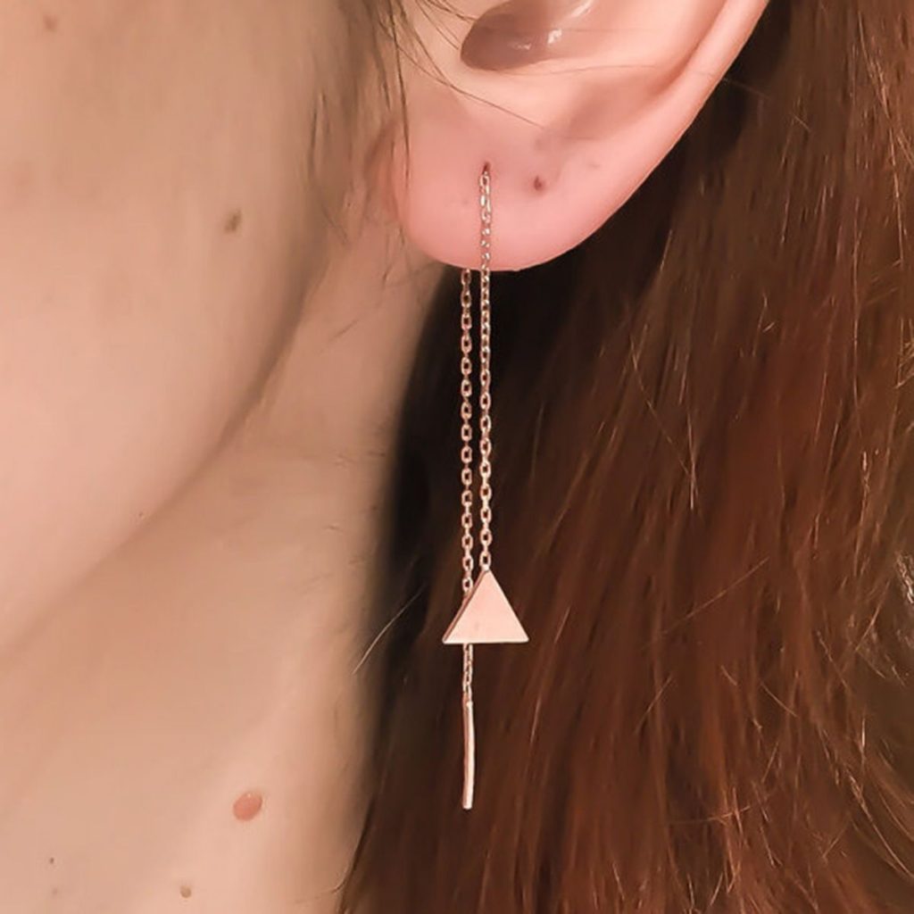  Triangle Pendant Tassel Chain Earrings