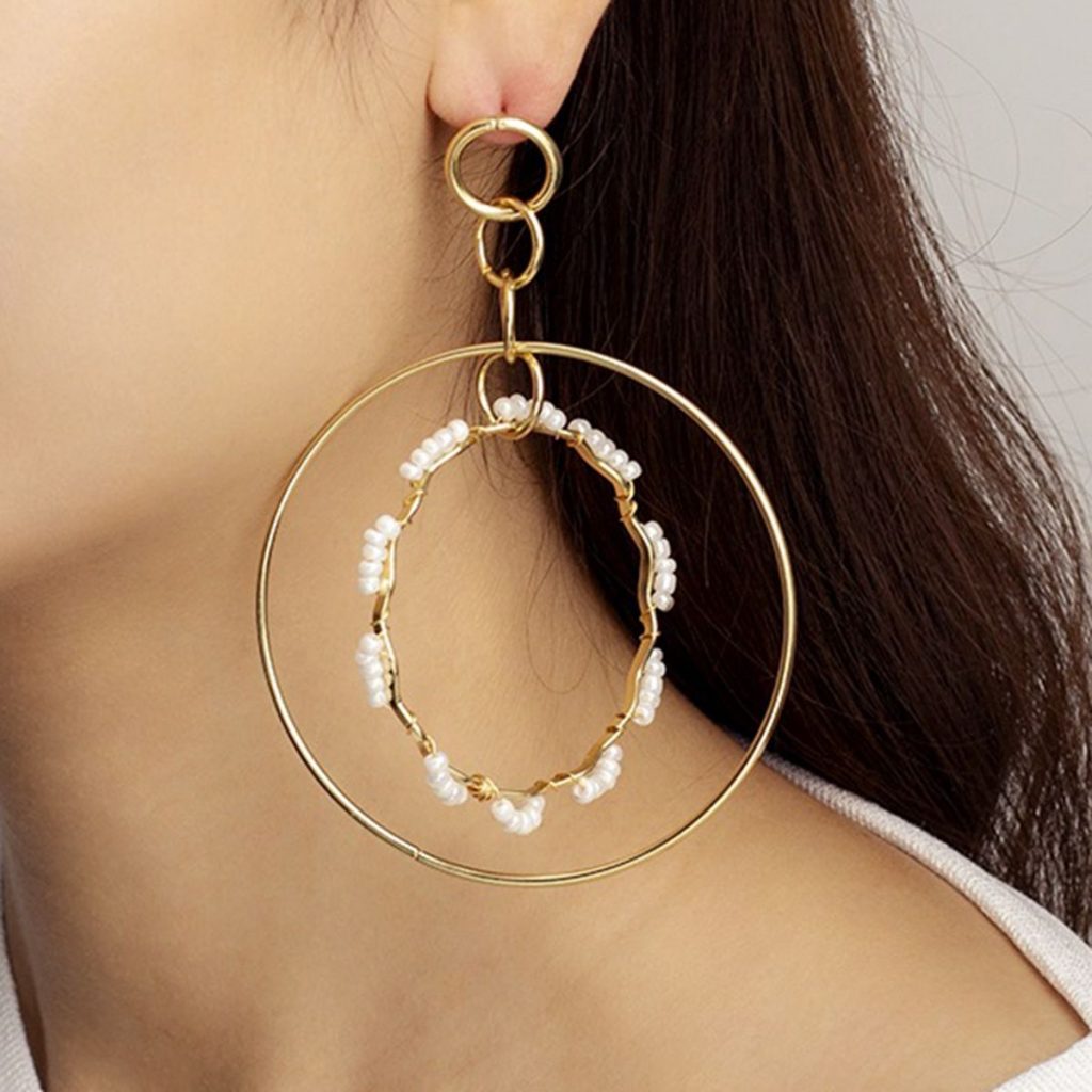 Geometric Double Circle Bead Earrings