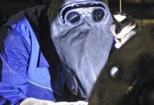 worker wearing safety glasses