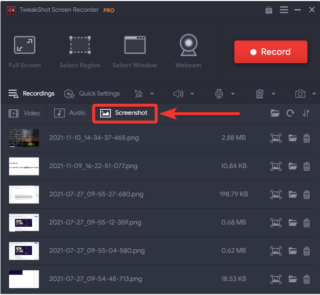 Recordings tab