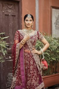 maroon bridal lehenga, latest designer bridal lehenga choli, bridal lehenga, wedding attire for bride, shreeman, designer wedding lehenga choli