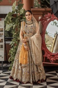 cream bridal lehenga, latest designer bridal lehenga choli, bridal lehenga, wedding attire for bride, shreeman, designer wedding lehenga choli, yellow lehenga for bride