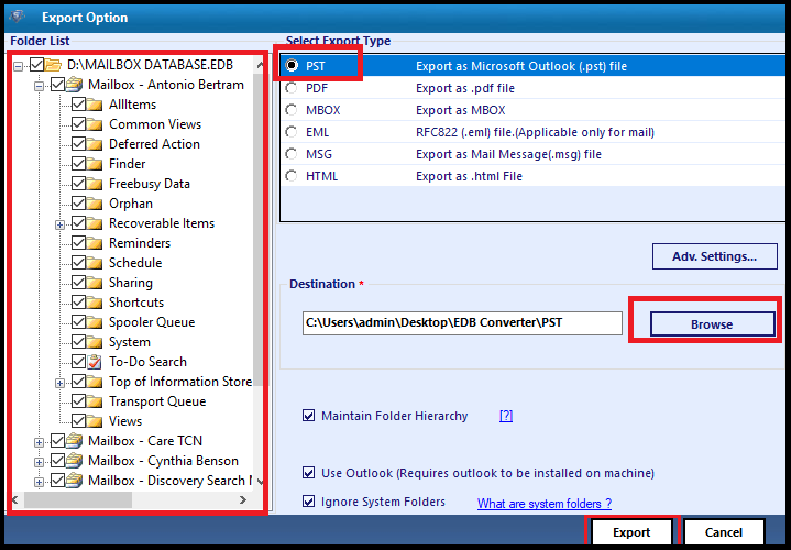 extract pst from exchange database