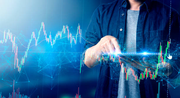 Smart business man lifestyle online stock exchange market candlestick graph chart, FOREX foreigner money exchange, investor trader financial investment.