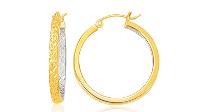 two-tone white gold petite patterned hoop earrings